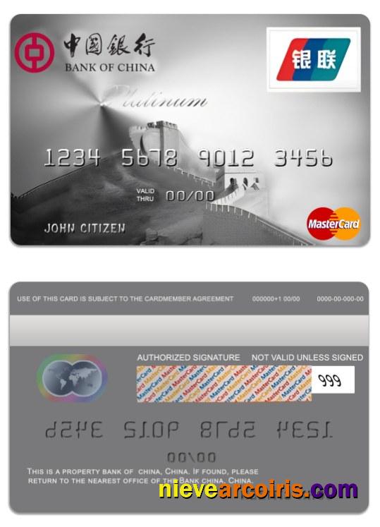 China bank of China platinum mastercard
